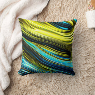 Blue and Gold Abstract Silk and Satin Rolls Throw Pillow