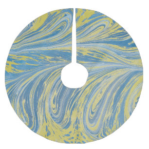 Blue And Gold Abstract Wave Brushed Polyester Tree Skirt