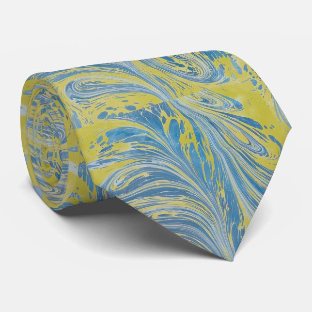 Blue And Gold Abstract Wave Neck Tie (Rolled)