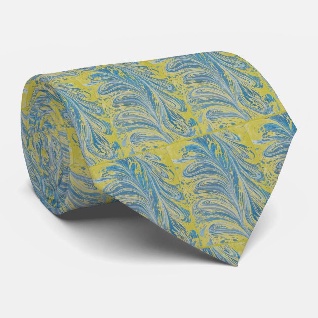 Blue And Gold Abstract Wave Neck Tie (Rolled)