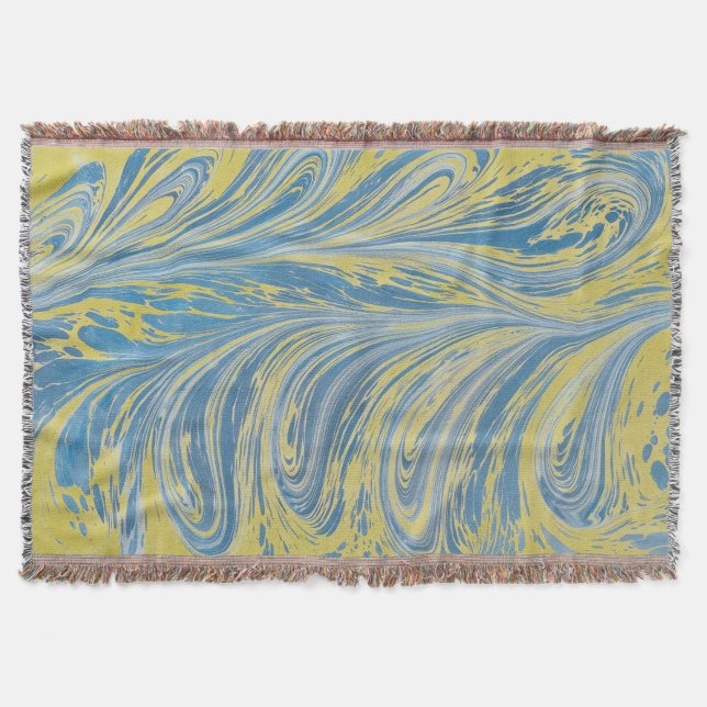 Blue And Gold Abstract Wave Throw Blanket (Front)