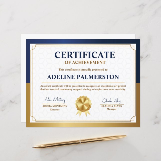 Blue and Gold Achievement Certificate Template (Front/Back In Situ)