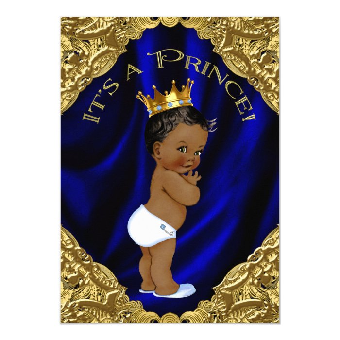 Blue and Gold African American Prince Baby Shower Card ...