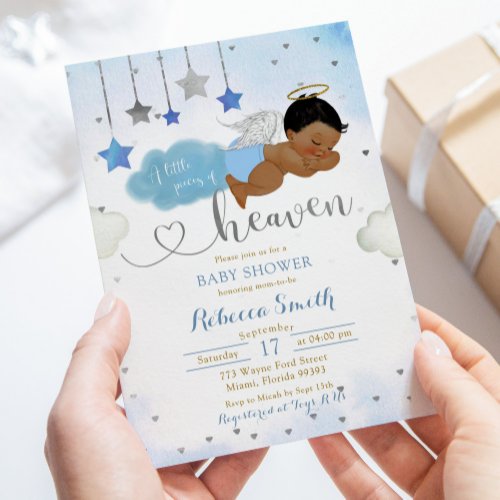 Blue and Gold African Baby Angel Baby Shower Invitation