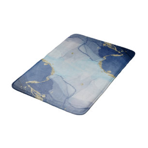 Blue and Gold Agate Abstract Bath Mat