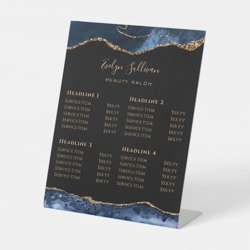 Blue and Gold Agate Beauty Salon Price List  Pedestal Sign