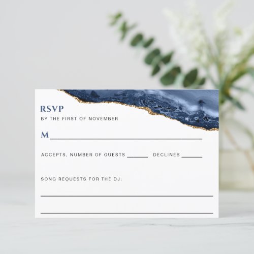 Blue and Gold Agate Border DJ Request Reply Card