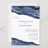 Blue and Gold Agate Border Wedding Invitation | Zazzle