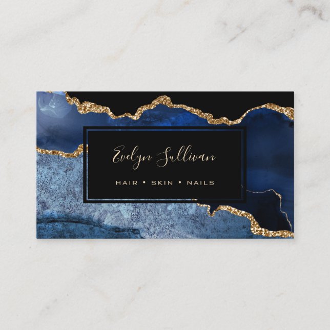 blue and gold agate business card (Front)