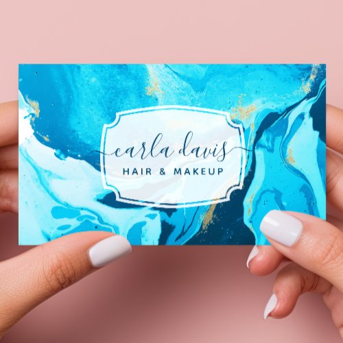 Blue And Gold Agate Geode Modern Marble Business Card