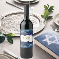 Blue and Gold Agate Hebrew Passover Seder