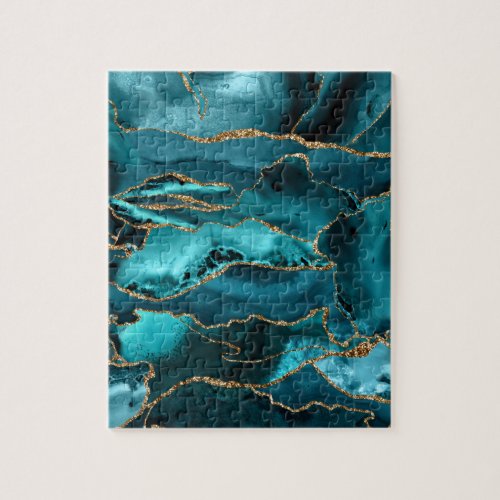 Blue and Gold Agate Jigsaw Puzzle
