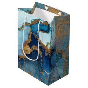 Blue and Gold Agate Marble Geode Gift Wrap Medium Gift Bag