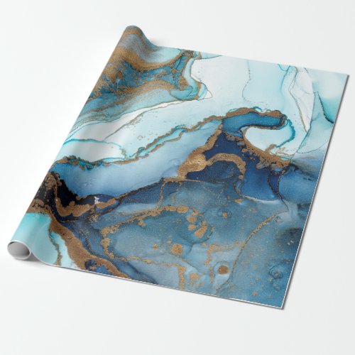 Blue and gold agate marble wrapping paper