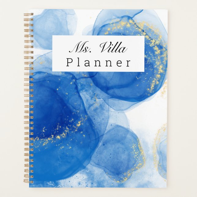 Blue and Gold Alcohol Ink Art Planner (Front)