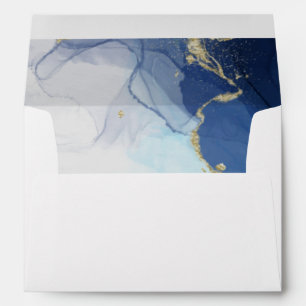 Blue and Gold Alcohol Ink Wedding Invitation Envelope