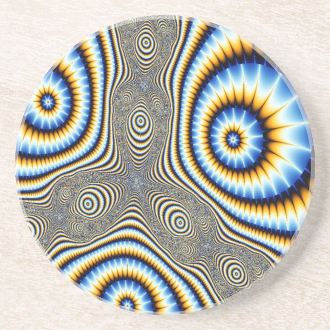 Blue and Gold Alien Eyes Abstract Drink Coaster (Front)