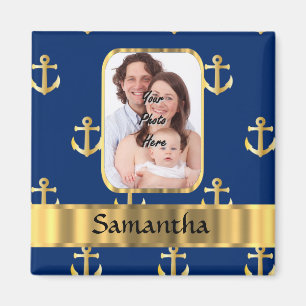 Blue and gold anchor patterned magnet