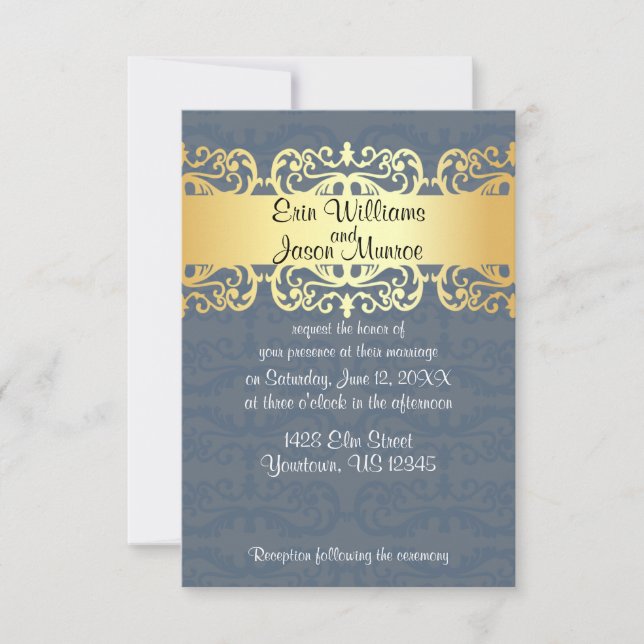 Blue and Gold and Heart Invitation (Front)