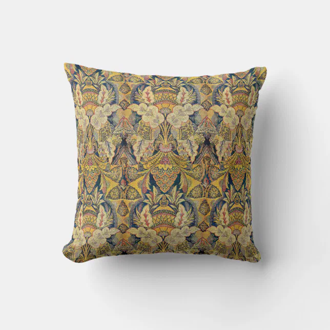 Blue and Gold Antiqued Throw Pillow | Zazzle