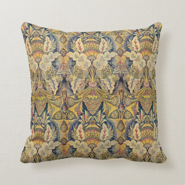 Blue and Gold Antiqued Throw Pillow