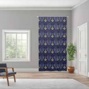 Blue And Gold Art Deco Blackout Curtains