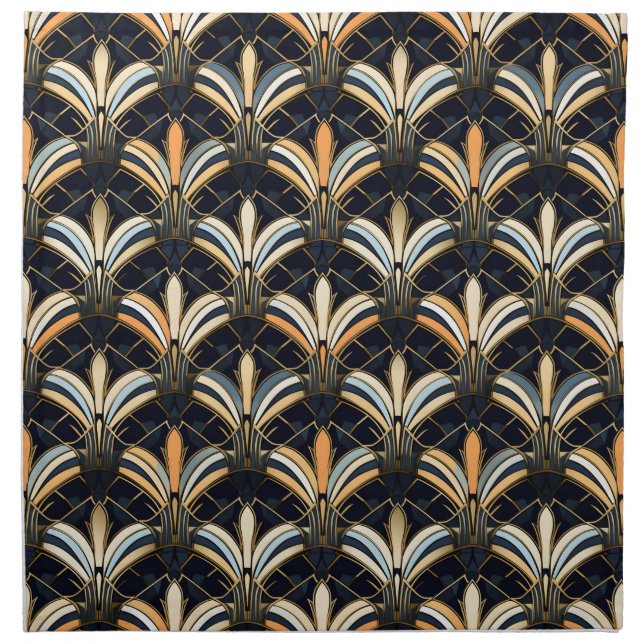 Blue and Gold Art Deco Cloth Napkin (Front)