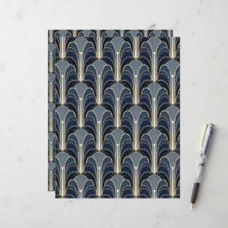 Blue and Gold Art Deco Fountain Scrapbook Paper