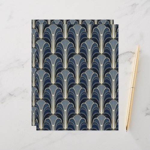Blue and Gold Art Deco Fountain Scrapbook Paper