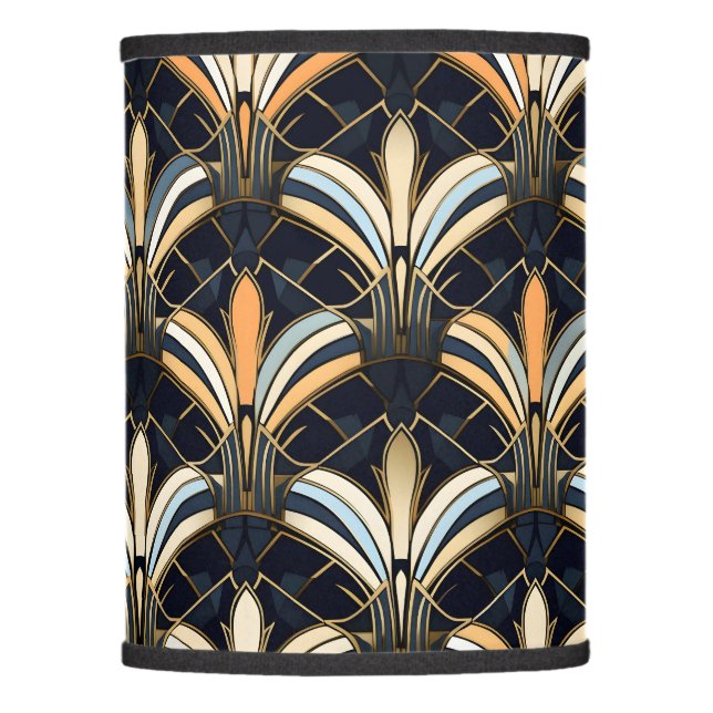 Blue and Gold Art Deco Lamp Shade (Front)