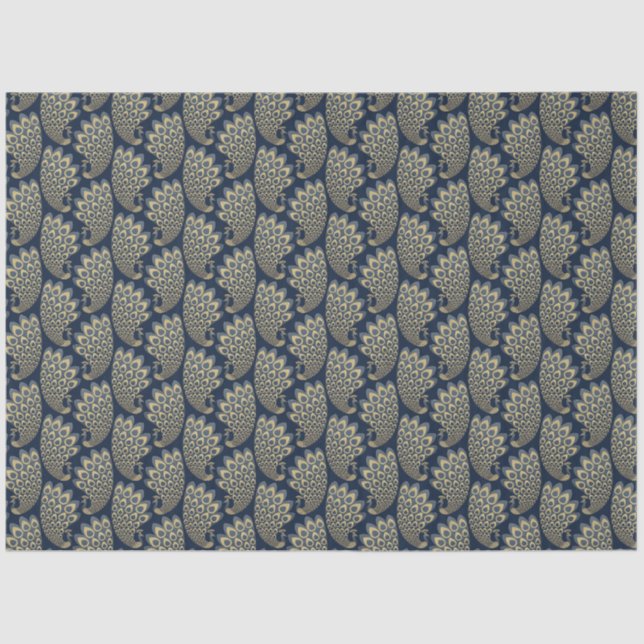 Blue and Gold Art Deco Peacock Decoupage Tissue Paper (Front)