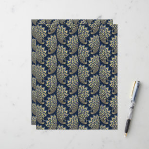 Blue and Gold Art Deco Peacock Scrapbook Paper