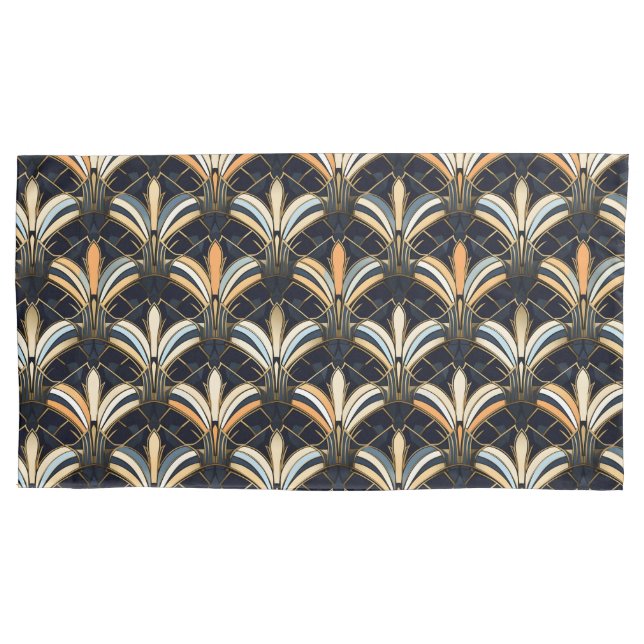 Blue and Gold Art Deco Pillow Case (Front-Left)