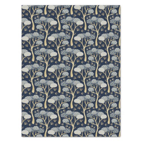 Blue and Gold Art Deco Pine Trees Decoupage Tissue Paper