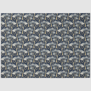 Blue and Gold Art Deco Pine Trees Decoupage Tissue Paper