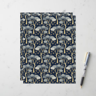 Blue and Gold Art Deco Pine Trees Scrapbook Paper