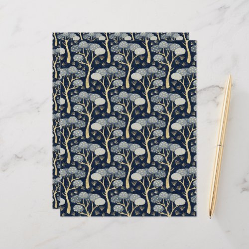Blue and Gold Art Deco Pine Trees Scrapbook Paper