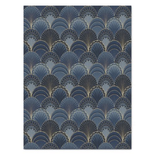 Blue and Gold Art Deco Scallop Luxury Decoupage Tissue Paper