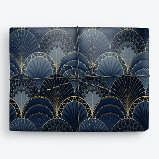 Blue and Gold Art Deco Scallop Luxury Wrapping Paper