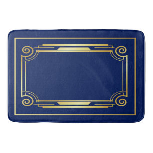 Blue and Gold Art Deco Style Bath Mat