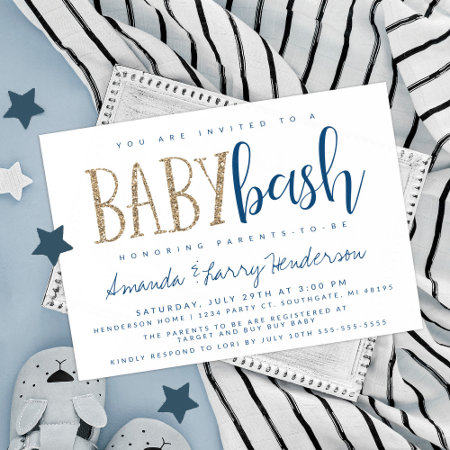 Blue And Gold Baby Bash, Couples Baby Shower Invitation
