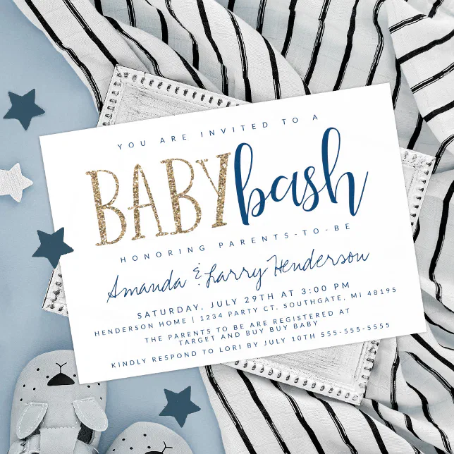 Blue and Gold Baby Bash, Couples Baby Shower Invitation Zazzle