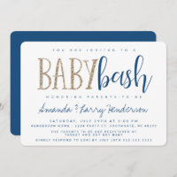 Blue and Gold Baby Bash, Couples Baby Shower Invitation