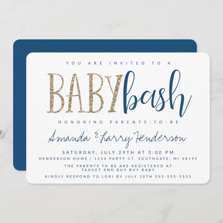 Blue And Gold Baby Bash Couples Baby Shower Invitation Zazzle