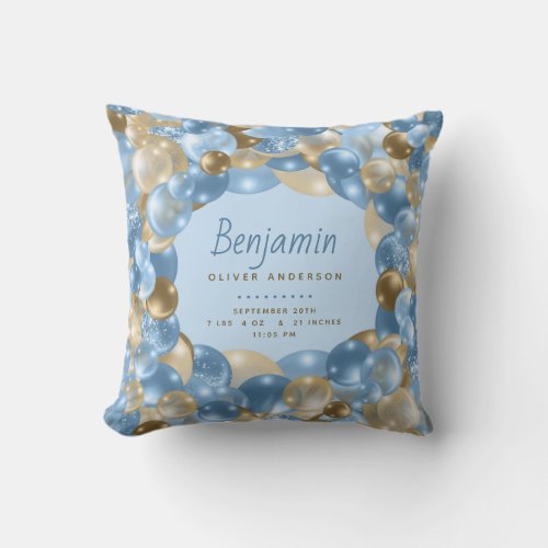 Blue and Gold Balloon Border Baby Boy Nursery Throw Pillow