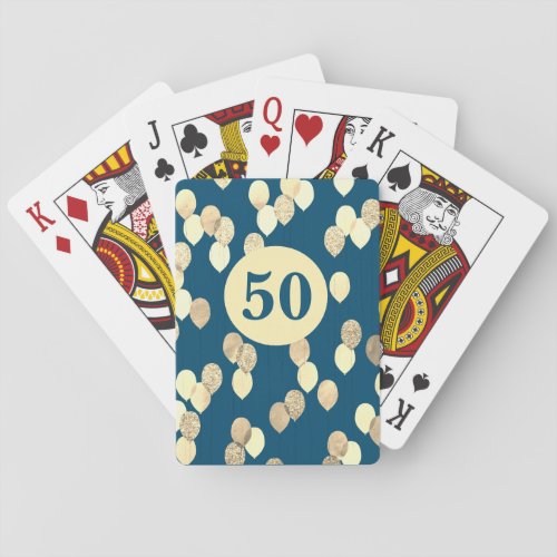 Blue and Gold Balloons 50th Birthday Playing Cards
