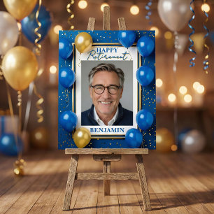 Blue and Gold Balloons Photo Retirement Welcome Foam Board