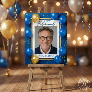 Blue and Gold Balloons Photo Retirement Welcome Foam Board