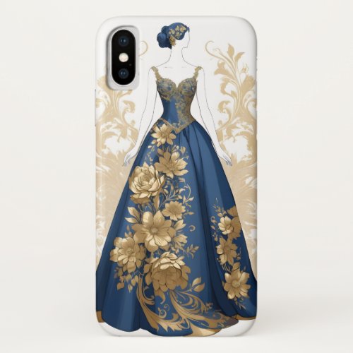 Blue and gold ballroom gown iPhone x case