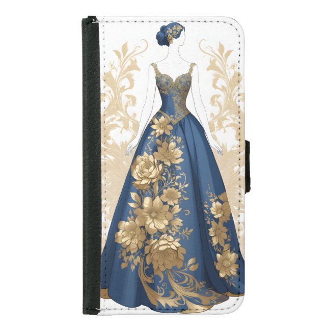 Blue and gold ballroom gown samsung galaxy wallet case (Front)
